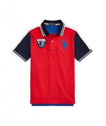 Polo Ralph Lauren Red Polo Emblem Wt White Shoulder Stripe And Blue Arms Big Pony Polo